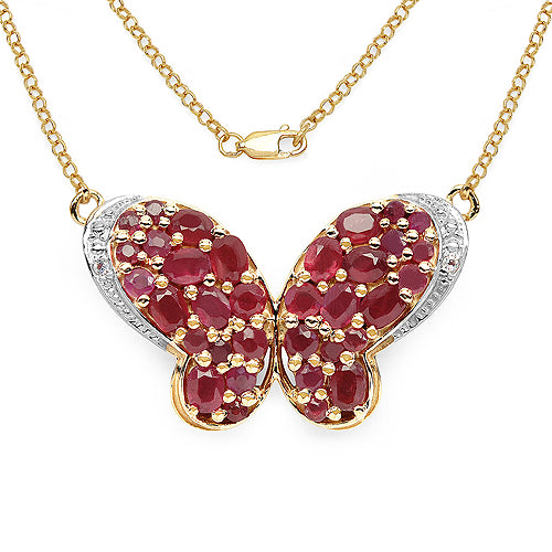 14K Yellow Gold Plated 4.59 Carat Genuine Ruby & White Topaz .925 Sterling Silver Pendant
