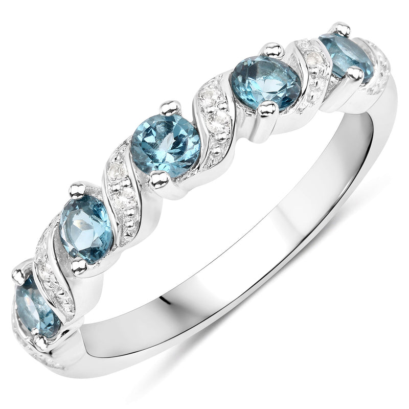 0.74 Carat Genuine London Blue Topaz and White Topaz .925 Sterling Silver Ring