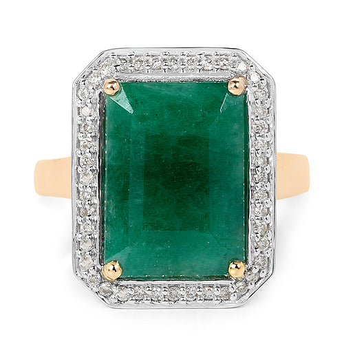 6.23 Carat Dyed Emerald and White Diamond 14K Yellow Gold Ring