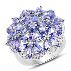 4.77 Carat Genuine Tanzanite and White Zircon .925 Sterling Silver Ring