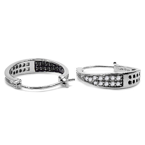 0.69 Carat Genuine White Diamond & Black Diamond .925 Sterling Silver Earrings