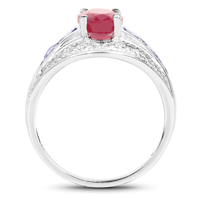 2.10 Carat Glass Filled Ruby and Tanzanite .925 Sterling Silver Ring