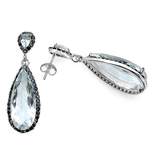 20.40 ct. t.w. Crystal Quartz and Black Spinel Earrings in Sterling Silver