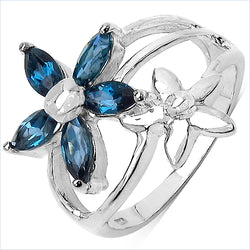 1.40 Carat Genuine London Blue Topaz .925 Sterling Silver Ring