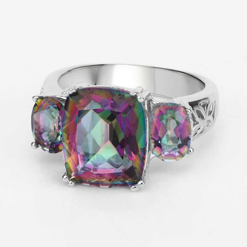 6.10 Carat Genuine Rainbow Quartz .925 Sterling Silver Ring