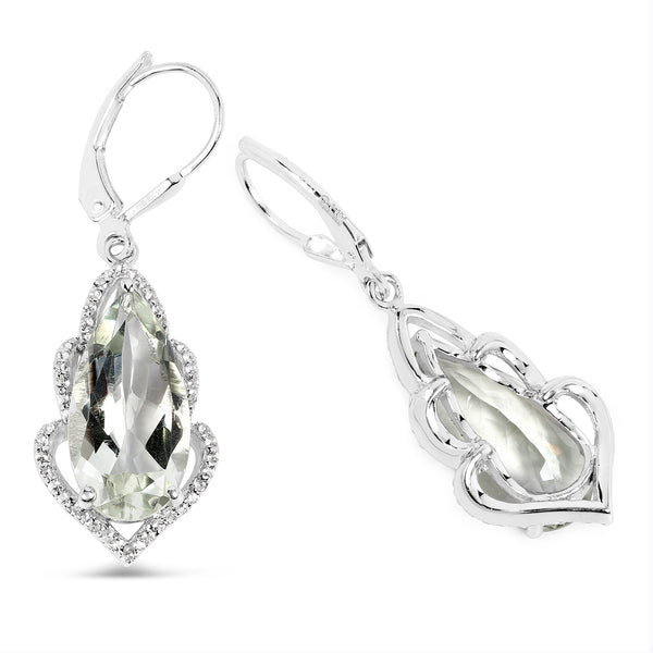 9.54 Carat Genuine Green Amethyst and White Topaz .925 Sterling Silver Earrings