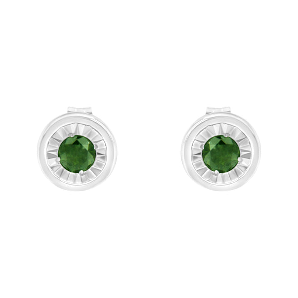 .925 Sterling Silver 1/4 Cttw Round Brilliant-Cut Green Diamond Miracle-Set Stud Earrings (Fancy Color-Enhanced, I1-I2 Clarity)