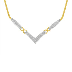 14K Yellow and White Gold 2.0 Cttw Princess Cut Diamond Flared and X-Station V Shaped 18” Franco Chain Statement Necklace (H-I Color, SI2-I1 Clarity)