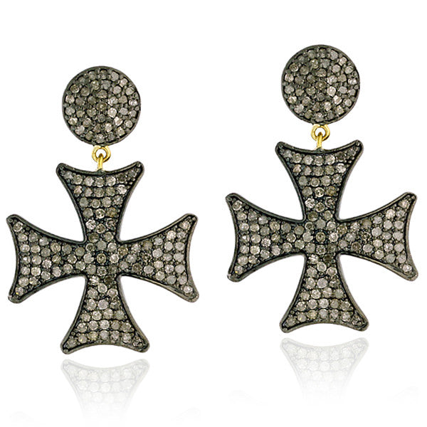 2.88ct Diamond Holy Cross Dangle Earrings 14k Gold Silver Jewelry Women Gift