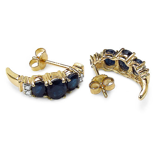 1.54 Carat Genuine Blue Sapphire and White Diamond 10K Yellow Gold Earrings