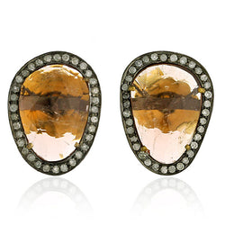 0.79 ct Diamond Tourmaline Stud Earrings 18kt Gold 925 Sterling Silver Jewelry