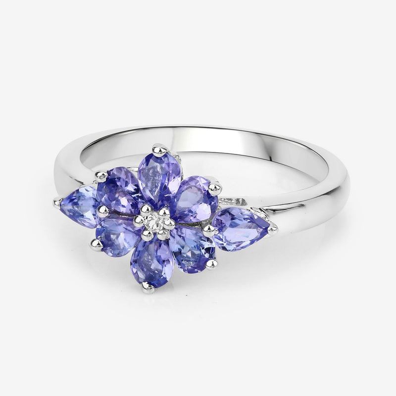 1.14 Carat Genuine Tanzanite and White Topaz .925 Sterling Silver Ring
