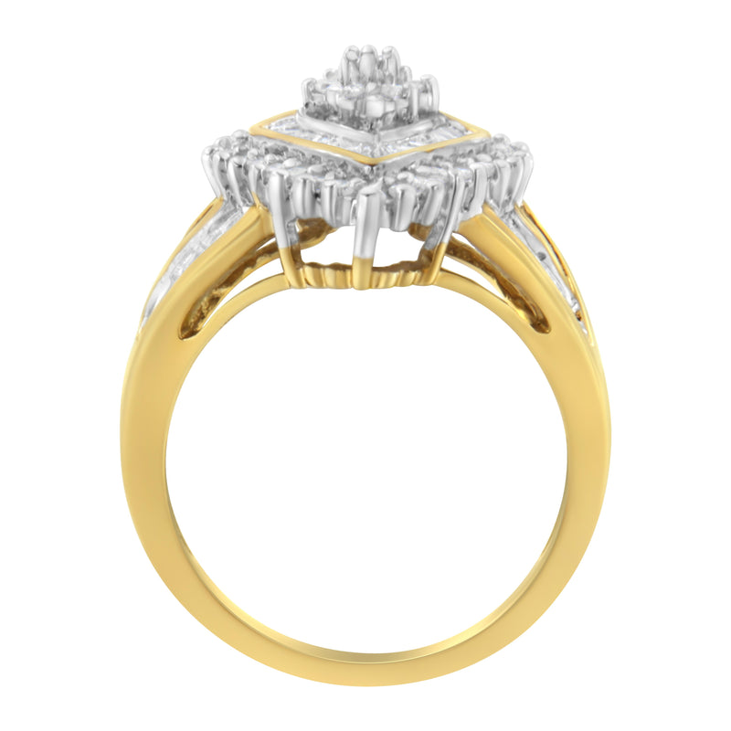 10K Yellow Gold 1/2ct TDW Round and Baguette cut Diamond Cocktail Ring (H-II2-I3)