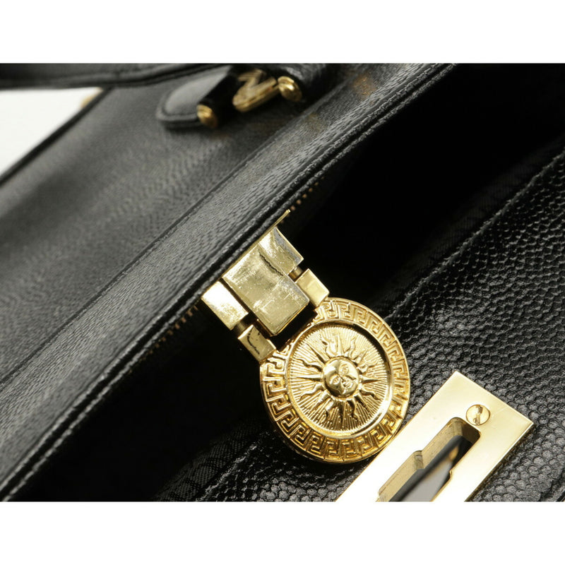 VERSACE Versace Sunburst Sun Handbag Two-tier Vanity Bag Leather Black