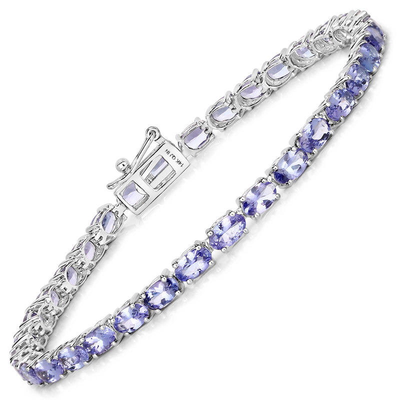 7.07 Carat Genuine Tanzanite 14K White Gold Bracelet