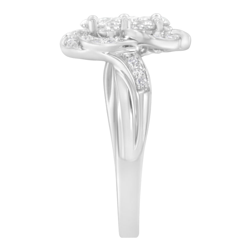 14K White Gold Floral Cluster Diamond Ring (1.0 Cttw, H-I Color, SI2-I1 Clarity) - Size 6
