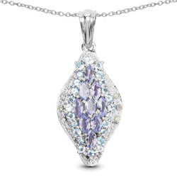 2.15 Carat Genuine Tanzanite, Blue Topaz and White Diamond .925 Sterling Silver Pendant