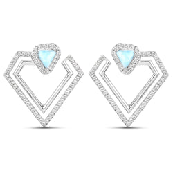 2.66 Carat Genuine Larimar and White Topaz .925 Sterling Silver Earrings