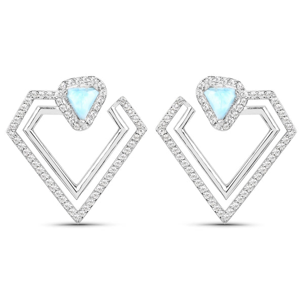 2.66 Carat Genuine Larimar and White Topaz .925 Sterling Silver Earrings