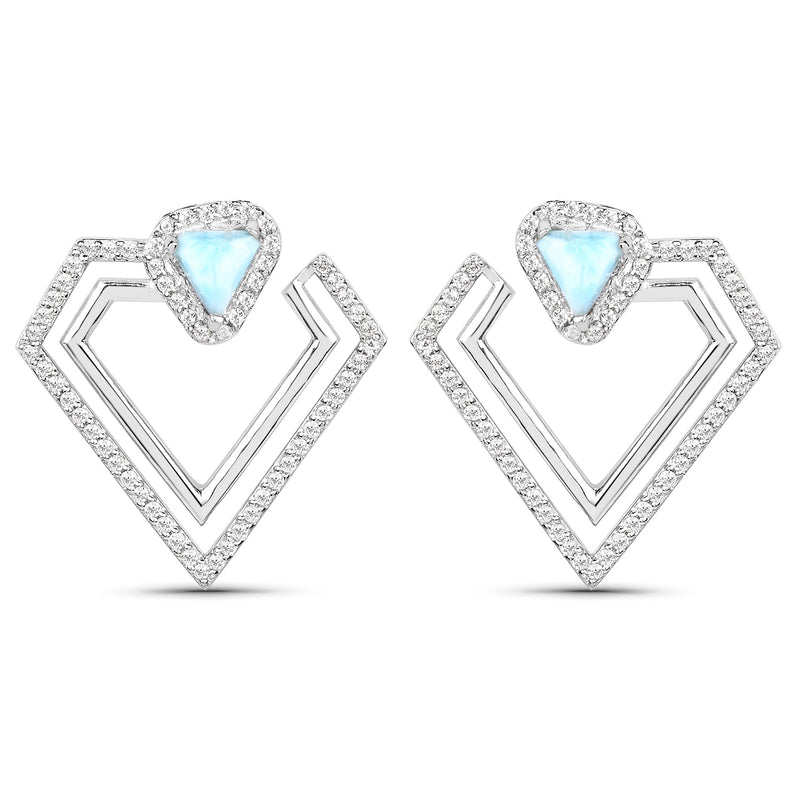 2.66 Carat Genuine Larimar and White Topaz .925 Sterling Silver Earrings