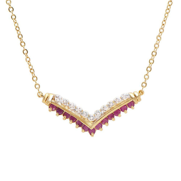 0.70 TW CTS RUBY AND DIAMONDS 18K GOLD PLATED DESIGNER  NECKALCE SIZE 19 INCHES