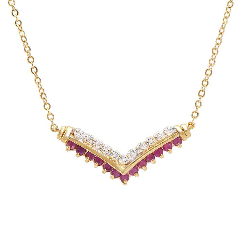 0.70 TW CTS RUBY AND DIAMONDS 18K GOLD PLATED DESIGNER  NECKALCE SIZE 19 INCHES