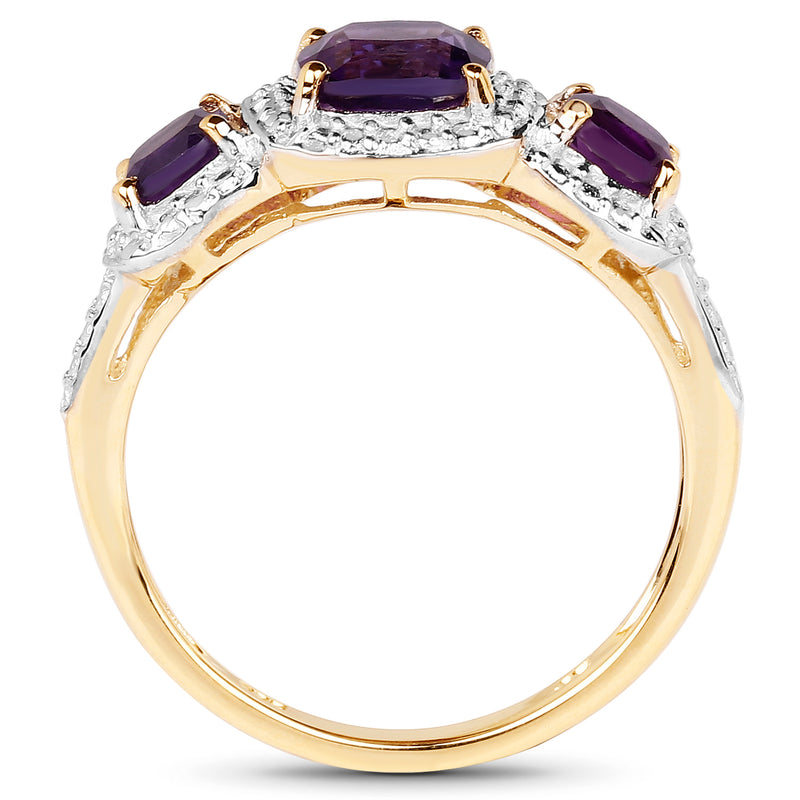 14K Yellow Gold Plated 1.31 Carat Genuine Amethyst .925 Sterling Silver Ring