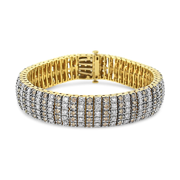 10K Yellow Gold 10-1/3 Cttw Alternating Coco Color and White Diamond 5 Row Tennis Bracelet (Brown/H-I Color, SI1-SI2 Clarity) - Size 7.25