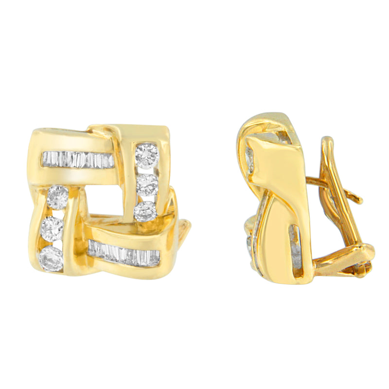 14K Yellow Gold Round and Baguette Cut Diamond Earrings (1 3/4 cttw, H-I Color, VS2-SI1 Clarity)