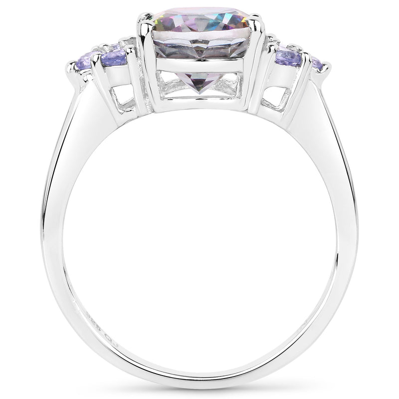 3.46 Carat Genuine Rainbow Quartz and Tanzanite .925 Sterling Silver Ring