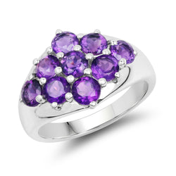 2.16 Carat Genuine Amethyst .925 Sterling Silver Ring