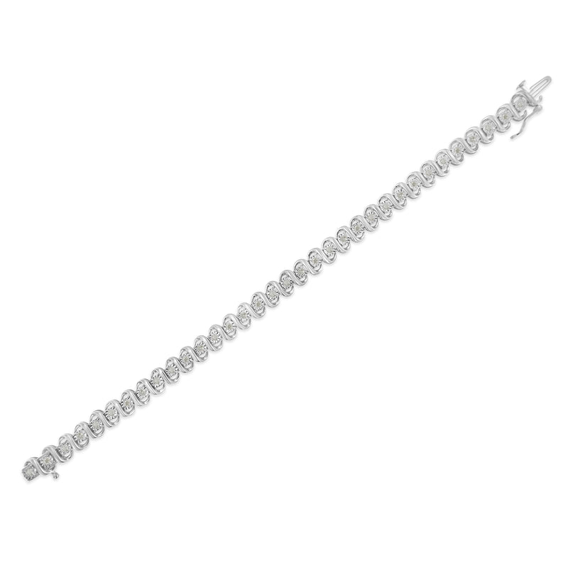 .925 Sterling Silver 1.0 cttw Miracle-Set Round Diamond S-Link Tennis Bracelet (I-J Color, I3 Clarity) -7"