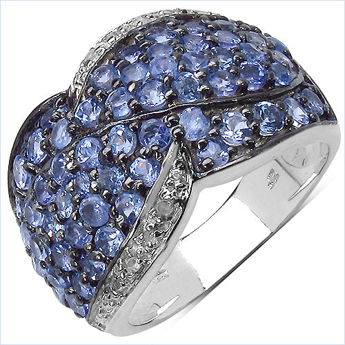 2.50 Carat Genuine Tanzanite & White Topaz .925 Sterling Silver Ring