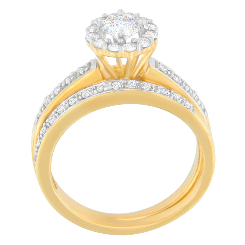 14K Yellow Gold 3/4 ct. TDW Round Cut Diamond Engagement Ring With Wedding Band Ring (H-I I1-I2)