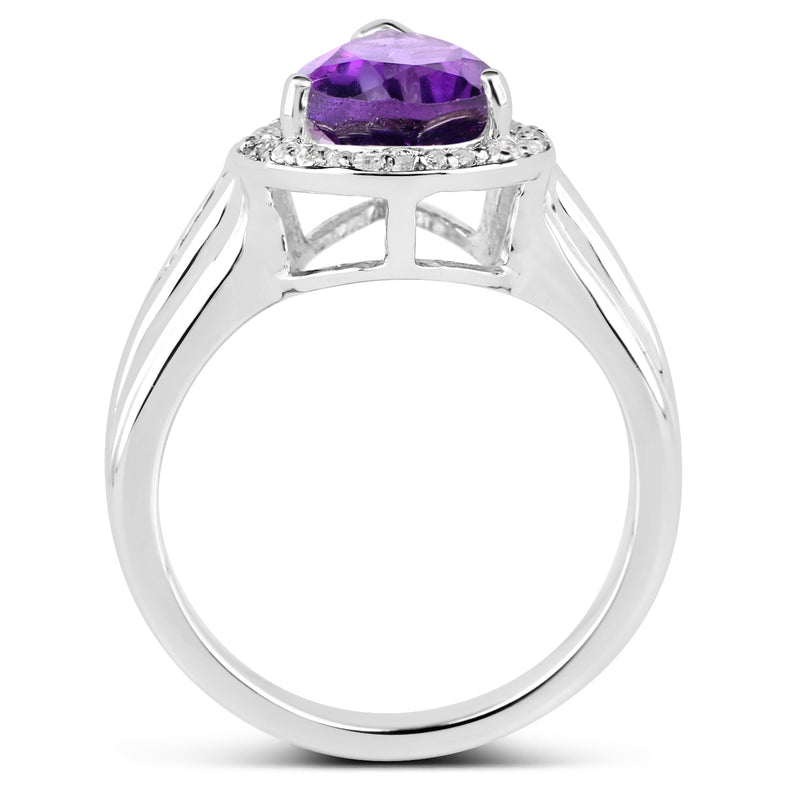 1.77 Carat Genuine Amethyst and White Topaz .925 Sterling Silver Ring