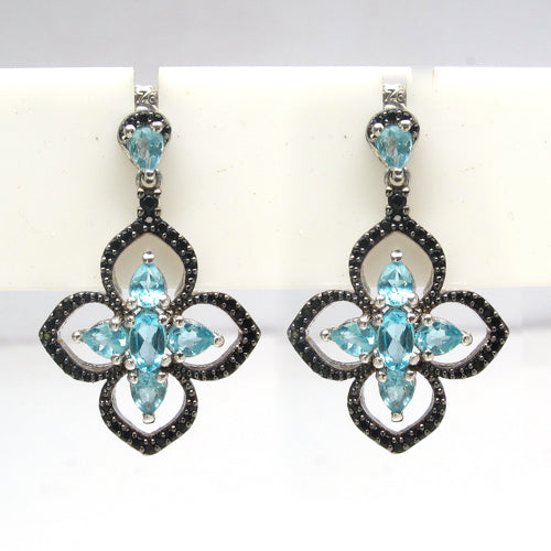 2.94 Carat Genuine Apatite and Black Spinel .925 Sterling Silver Earrings