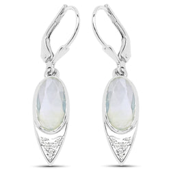 4.78 Carat Genuine Prehnite and White Topaz .925 Sterling Silver Earrings