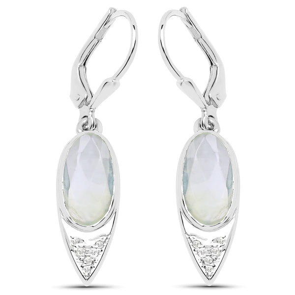 4.78 Carat Genuine Prehnite and White Topaz .925 Sterling Silver Earrings