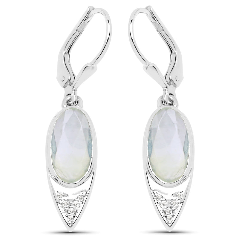 4.78 Carat Genuine Prehnite and White Topaz .925 Sterling Silver Earrings