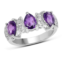 2.05 Carat Genuine Amethyst and White Topaz .925 Sterling Silver Ring