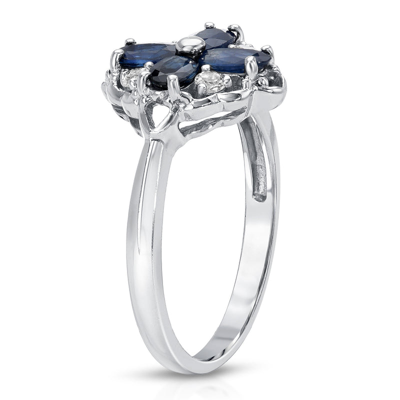 1.20 Carat Genuine Blue sapphire and White Topaz .925 Sterling Silver Ring