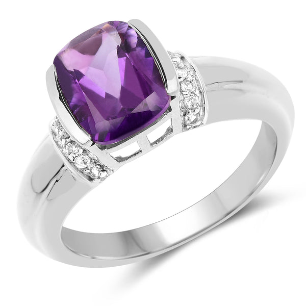 1.52 Carat Genuine Amethyst and White Topaz .925 Sterling Silver Ring