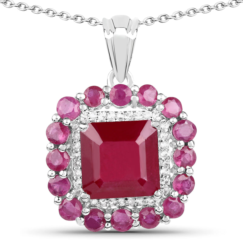 8.48 Carat Glass Filled Ruby and White Topaz .925 Sterling Silver Pendant