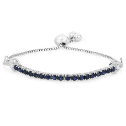 2.23 Carat Genuine Blue Sapphire and White Zircon .925 Sterling Silver Bracelet