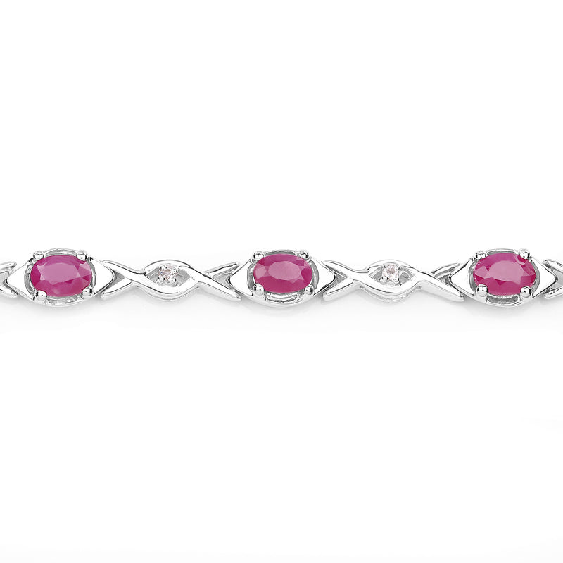 4.86 Carat Genuine Ruby & White Topaz .925 Sterling Silver Bracelet