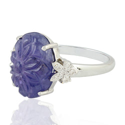 8.57ct Carved Flower Tanzanite Cocktail Ring 18k White Gold Fine Jewelry Women