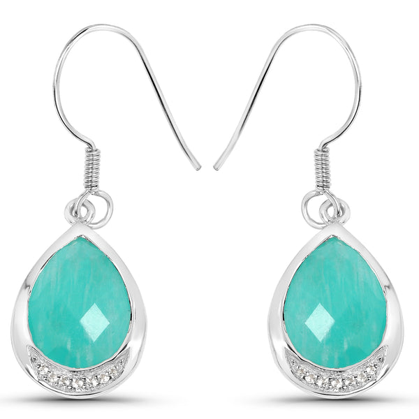 9.27 Carat Genuine Amazonite And White Topaz .925 Sterling Silver Earrings