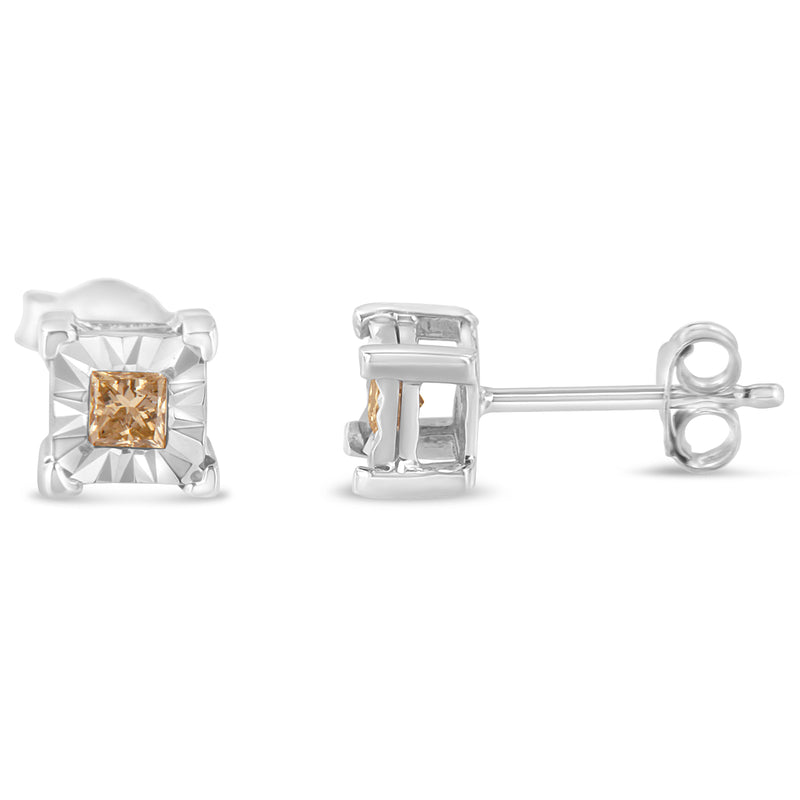 .925 Sterling Silver 3/8 Cttw Princess-Cut Square Diamond Solitaire Miracle-Plate Stud Earrings (K-L Color, I1-I2 Clarity)