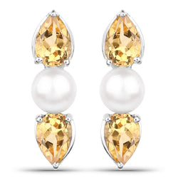 2.78 Carat Genuine Citrine and Pearl .925 Sterling Silver Earrings