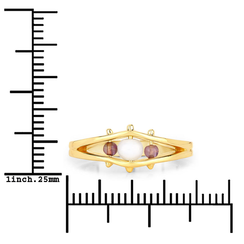 1.80 Carat Genuine Pearl and Amethyst .925 Sterling Silver Ring
